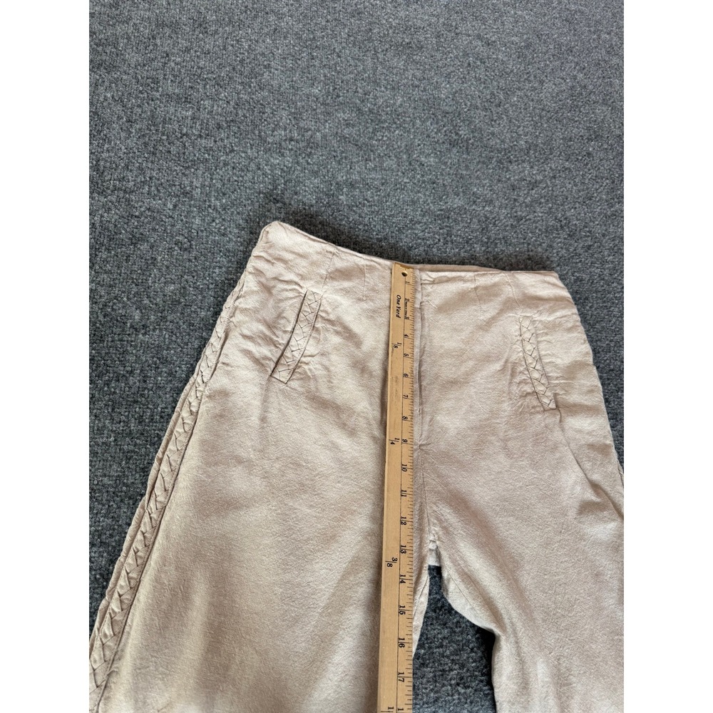 Jason Wu Tan Wide Leg Cropped Pants High Waist Linen Braided Detail Casual SZ 6 - Picture 10 of 16